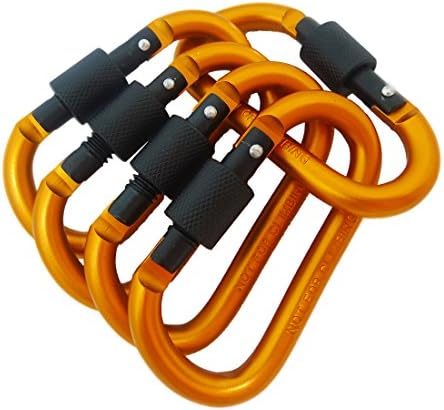 5 Pcs 3" Aluminum Carabiners Keychain Clip with Screw Locking and Spring Loaded Gate Hook Buckle for Attaching, Orange with Black Screwgate