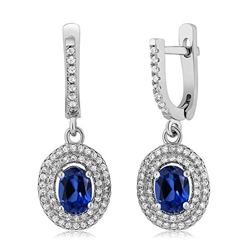2.82 Ct Oval Blue Simulated Sapphire 925 Sterling Silver Dangle Earrings