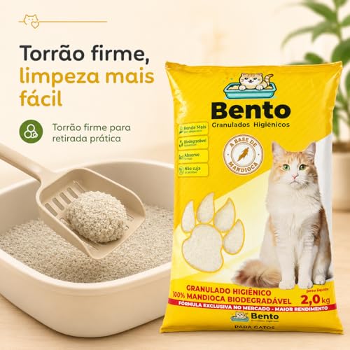 Areia Sanitária Higiênica para Gatos 2kg Biodegradável de Mandioca Alto Poder de Absorção Natural sem Perfume Torrão Firme Baixa Poeira para Caixa de Areia e Ajuda no Controle de Odores