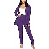 Aro Lora Women's 2 Piece Outfit Casual Solid Open Front Blazer and Pencil Pant Suits Set