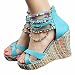 Getmorebeauty Women's Blue Wedge With Pearls Across The Top Platform High Heels
