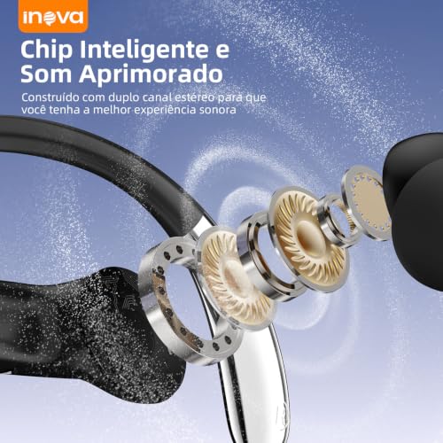 Fone de Ouvido Sem Fio, INAVA, Fone de Ouvido Esportivos Bluetooth 5.4, 48 Horas, com Indicador LED de Bateria, Prova d'água IPX7, Adequados para Exercícios Físicos e Corrida​ - Preto