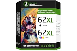 WEKVA 62XL Ink Cartridges Black and Color Replacement for HP Ink 62 HP 62 Ink HP 62XL for Envy 5540 5542 5640 5660 7640 7645 OfficeJet 5740 5741 5745 8000 8040 200 250 258 Printer (2 Pack)