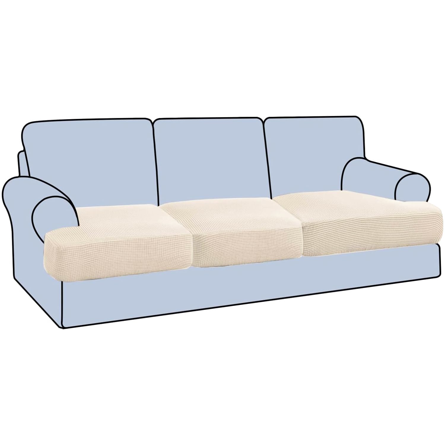 H.VERSAILTEX Stretch 3 Piece T Cushion Sofa Slipcovers Individually Sofa Covers for 3 Cushion Couch Sofa Seat Covers with Elastic Bands Featuring Thicker Jacquard Fabric, Cream
