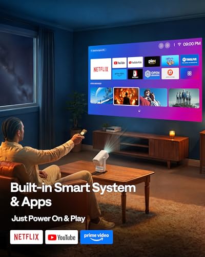 Aurzen D1 air Smart Portable Projector, Built-in Netflix app, Native 1080P HDR10, 4K Supported, USB-C Powered, TOF Auto Focus/Keystone, Dolby Audio, Projector for Bedroom, White