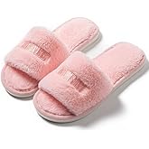 Women’s Fuzzy Open-Toe House Slippers, Soft Indoor Slides, Cozy Plush Home Shoes with Anti-Slip Sole for Bedroom, Living Room;Pink