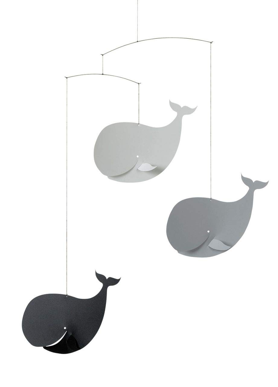 Flensted Mobiles Happy Whales, Greyscale Mobile, Steel, Black/GU, 54 x 45 cm