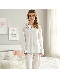 Juego de pijama Keyocean para mujer, de algodón, de manga larga, suave, acogedor, para mujer