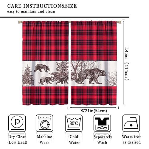Kazynee Vintage Black Red Plaid Check Blackout Curtains for Bedroom