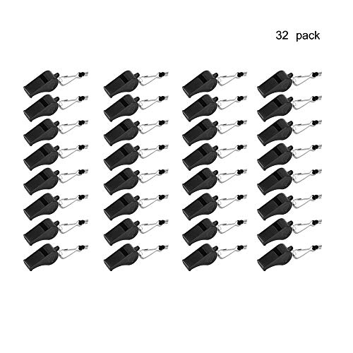 Forsun 32 Pcs Plastic Black Loud Whistles With Lanyard For Emergency Referee Coaches Training Sports