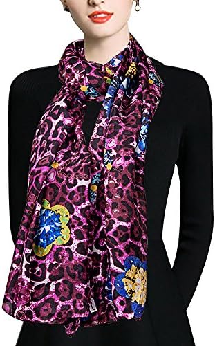 EcoWonder Women's Functional Long 100% Premium Silk Scarf Purple Floral Printing