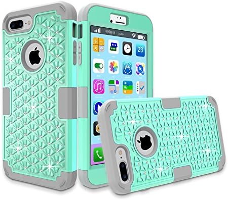 Case for iPhone 7 Plus, ALLW Shock Resistant Bling Rhinestones series Durable Sparkly Stylish and Cute Case for Apple iPhone 7 Plus (2016 Release) (Mint Green-Grey)