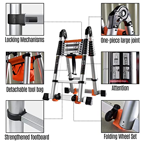 20FT Telescoping Ladder w. Stabilizer/Wheels/Cargo Hold,Adjustable