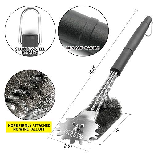 Grill Brush and Scraper Universal Fit - Adjustable BBQ Grill Accessories Cleaning Kit - 12 Grooves Safe 18" Stainless Steel Barbecue Grill Cleaner Wizard Tools for Weber Gas/Charcoal Grilling Grates
