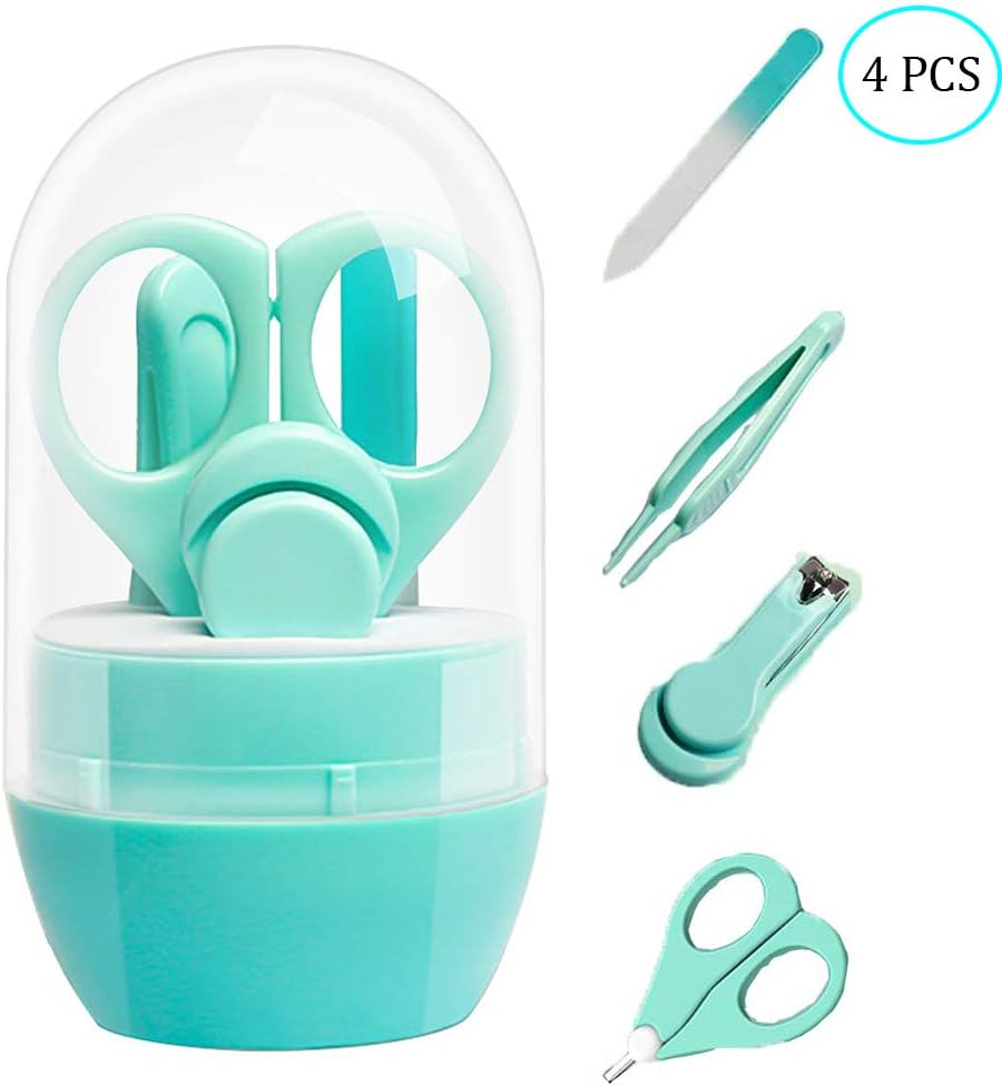 Baby Nail Care Kit | 4-in-1 Baby Grooming Kit with Baby Nail Clippers, Scissor, Nail File & Tweezer | Baby Manicure Kit and Pedicure kit for Newborn, Infant & Toddler (Mint)