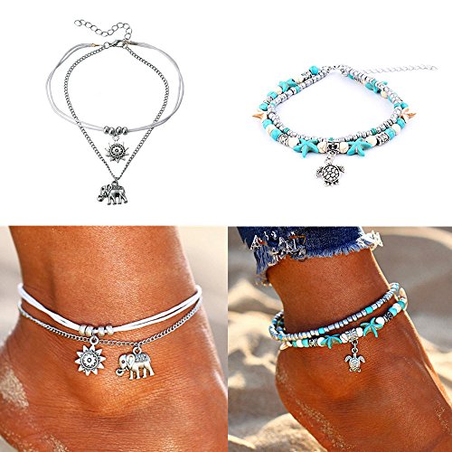 Rune Starfish Vintage Ankle Bracelet Buddha Foot Jewelry Summer Barefoot Women Beach Anklet (SET 2) - Thumbnail 3