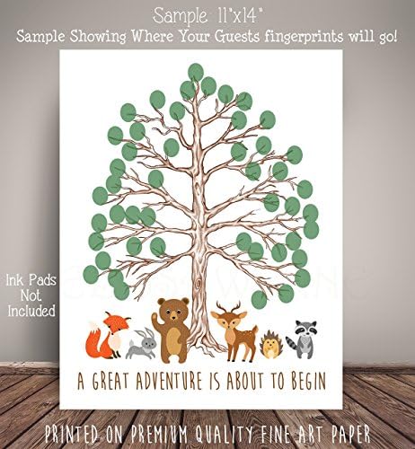Woodland Creatures Great Adventure Baby Shower Nursery Art Memorabilia - Thumbprint Tree for Woodland Nursery - Fine Art Paper- AP-RTS