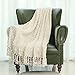 Liecho Mika Home Decorative Sofa Couch Chair Throw Blanket Solid Popcorn Pattern with Fringe 50X60 Inches, Ivory