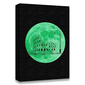 Canvas Wall Art Abstract Green Moon with Pop-up Black Pattern Painting Artwork for Home Prints Framed - 12x18 inches