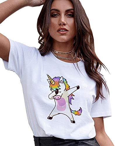 Unicorn Party T Shirt Gifts for Women Summer White Short Sleeve Tops Kawaii Clothes…