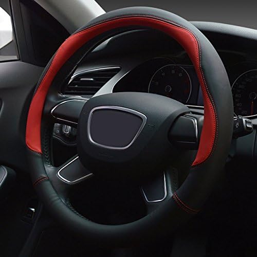 XuanMax Universal Microfiber Leather Car Steering Wheel Cover Breathable Stitching Steering Wheel Sleeve Protector Anti Slip Auto Steering Wheel Wrap Steering Wheel Glove 38cm - Red