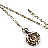 ACE Seller Antique Bronze Turkish Flag Design Moon and Star Theme Quartz Pocket Watch With Necklace Chain