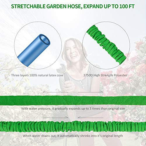 Garden Hose - Expandable Water Hose - 100FT Lightweight Triple Latex Core & Extra Strength Fabric Water Pipe with 3/4" Solid Fittings, Hose Extension Joint for Outdoor Gardening Lawn Car Watering