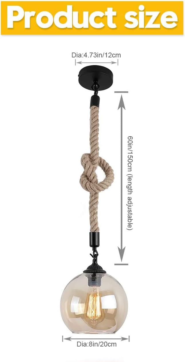 iYoee Industrial Glass Globe Pendant Light Fixture - Industrial Style Globe Glass Lampshade Hanging Fixture Lighting with Adjustable Cord Length for Kitchen Island Lights, use E26 Edison Bulb - - 