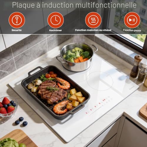 Karinear 4-Burner Induction Hob, Built-in Induction Hob, 60 cm with Socket, Flexible Zone, Boost, Pause, Safety Lock, 220 V, 16 A Socket