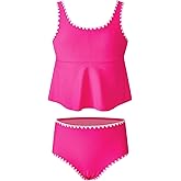 blibean Girls Swimsuits Two Piece Tankini Sets Ruffle Bathing Suit with Chest Pad Size 6-15 Years