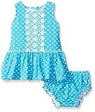 Rare Editions Baby Girls' Dot Drop Waist Dress with Lace Trim