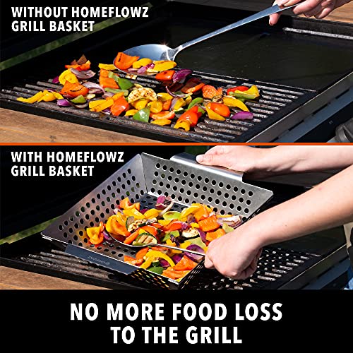 Homeflowz Heavy Duty Grill Basket Large Vegetable Grill Basket for