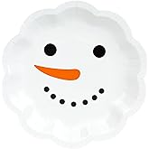 AimFun 24 Pcs Christmas Snowman Scalloped Paper Plates Winter Holiday Disposable Party Plates Xmas Holiday 7" Dessert Plate for Birthday Baby Shower Party Supplies (24, Snowman)