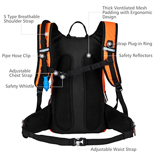 Hiking Insulated Hydration Backpack Pack with 2.5L BPA FREE Water Bladder- Keeps Liquid Cool up to 4 Hours, Lightweight Daypack For Hiking Running Cycling Camping School Commuter, 18L Orange