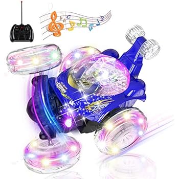 UTTORA Remote Control Car, RC Stunt Car Invincible Tornado Twister Remote Control Rechargeable Vehicle with Colorful Lights & Music Switch for Kids (Blue)