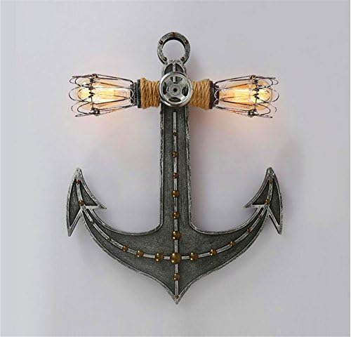JLXMZX American anchor wall lamp industrial retro double iron wall lamp creative personality living room bedroom cafe decorative wall lamp/Size: 42 * 55 (CM) (Color : B)