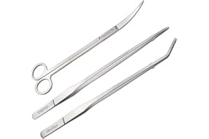 Aquarium Tweezer Set - FEITA Long Stainless Steel Curved & Straight Aquarium Feeding Tweezers Scissors Maintenance Tools Kit (3 Pcs)