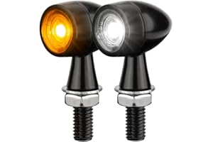 HAZAWA Mini Bullet LED Turn Signals for Motorcycle Mini Blinkers Small Front Rear Indicator Compatible with Harley Davidson Honda Triumph Cruiser Choppers Street Bike (Smoke-White&Amber)