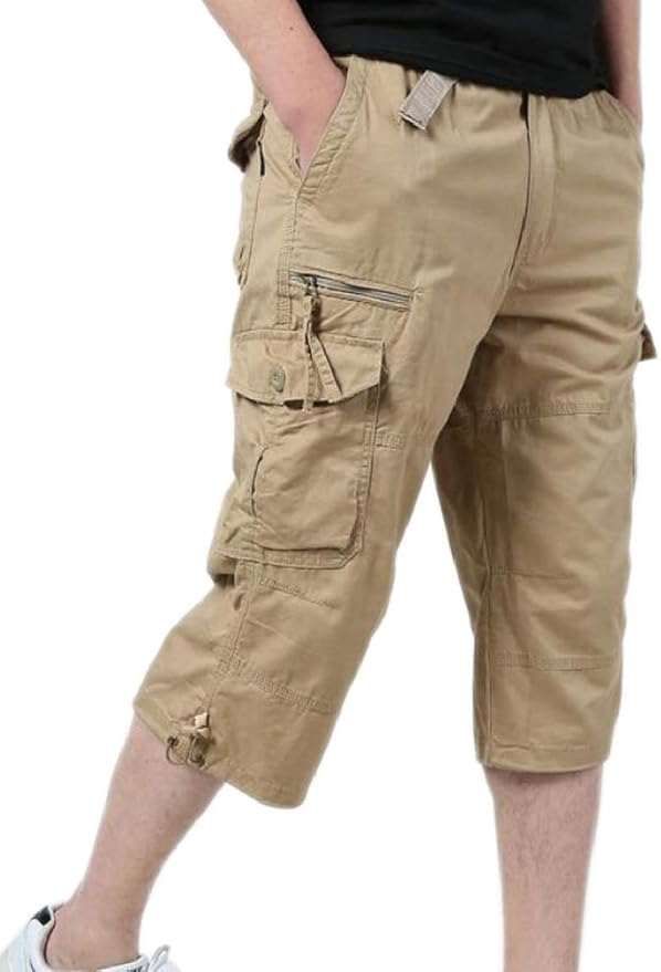 Gocgt Mens MultiPocket Baggy Capri Pants Summer Straight Cargo Shorts