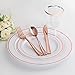 10 Oz Rose Gold Plastic Cups 102 PCS, Premium Rose Gold Rim Disposable Tumblers, Plastic Wedding Party Cups