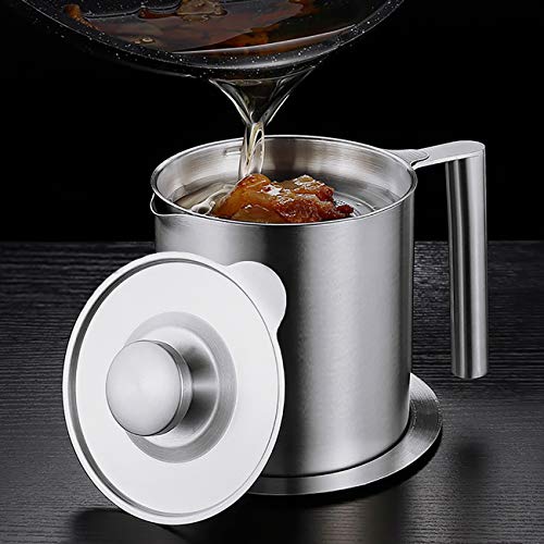 Eglaf 1.2L Stainless Steel Grease Strainer Bacon Oil Container with