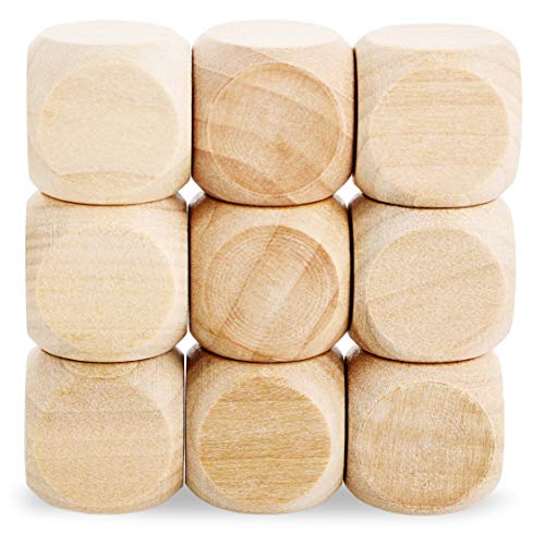 Genie Crafts 60-Pack Unfinished Wooden Cubes Blank Square Blocks Dice Set, 0.75 Inches