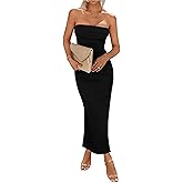 Woolicity Womens Summer Strapless Bodycon Maxi Tube Dress Split Sexy Party Club Casual Elegant Dress