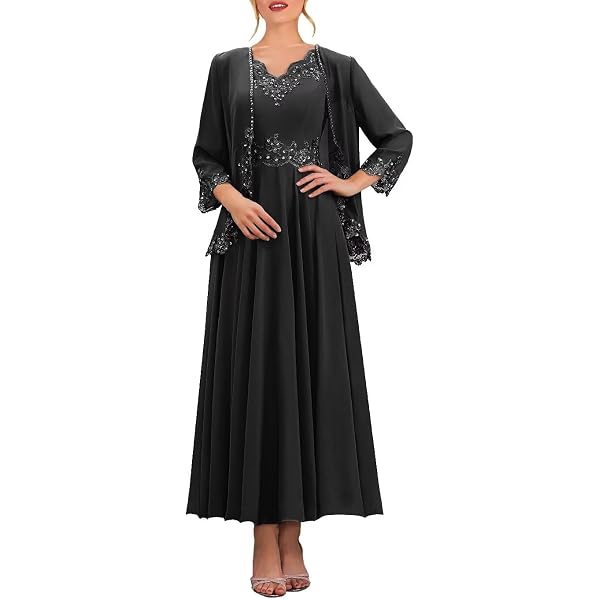 Amazon.com: Beaded Lace Mother of The Bride Dresses with Jacket - 3/4  Sleeve Long Formal Gown Black US2 : Clothing, Shoes & Jewelry