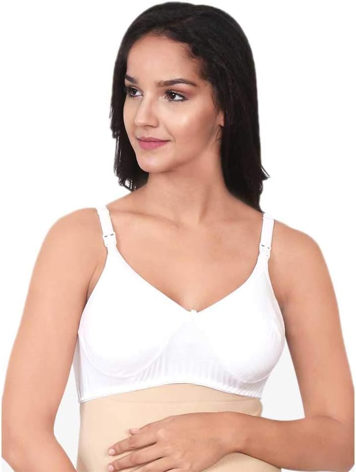Mee Mee Women's 4 Ways Lycra Maternity Bra | Adjustable Straps, Non-Padded, Non-Wired Nursing Bra | Full Cup Feeding Bra | Post Pregnancy Easy to Breastfeed | White