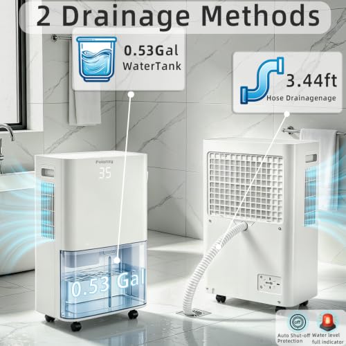 Folanzy 40 Pint Smart Dehumidifier for Basements Home (Covers 3500 Sq.Ft) | Continuous Drain Hose, Water Tank,Auto Defrost, 24H Timer & Quiet Operation for Garage,Bedroom