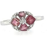 Sterling Silver Engagement Ring with Natural Pink Tourmaline, Sizes 6-9