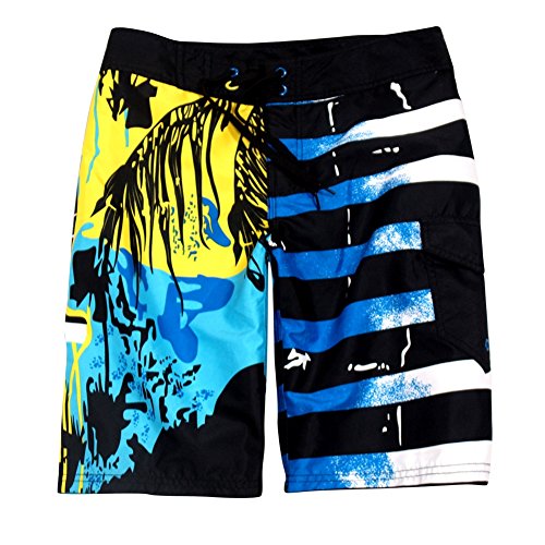 MADHERO Mens Quick-dry Polyester Contrast Color Lightweight Boardshorts (S-XL) Size L Color Blue Stripe