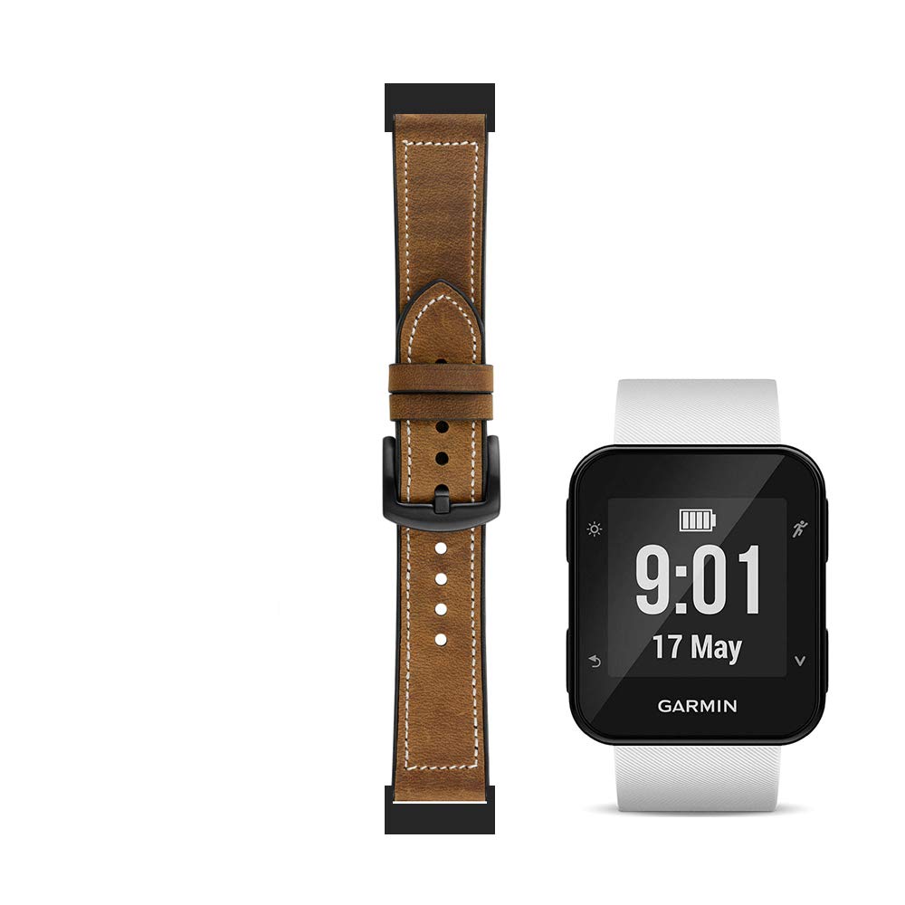 C2D JOY Compatible with Garmin forerunner 35 Strap Leather and Silicone Replacement band - Brown