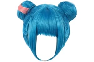 KAKUKAKU Jinx Arcane Cosplay Outfit Wig Anime Game Accessories Three styles of Jinx wigs and Cap Outfits Halloween Party Role Play Suit for Women (Style 2（30CM）,ONE SIZE)